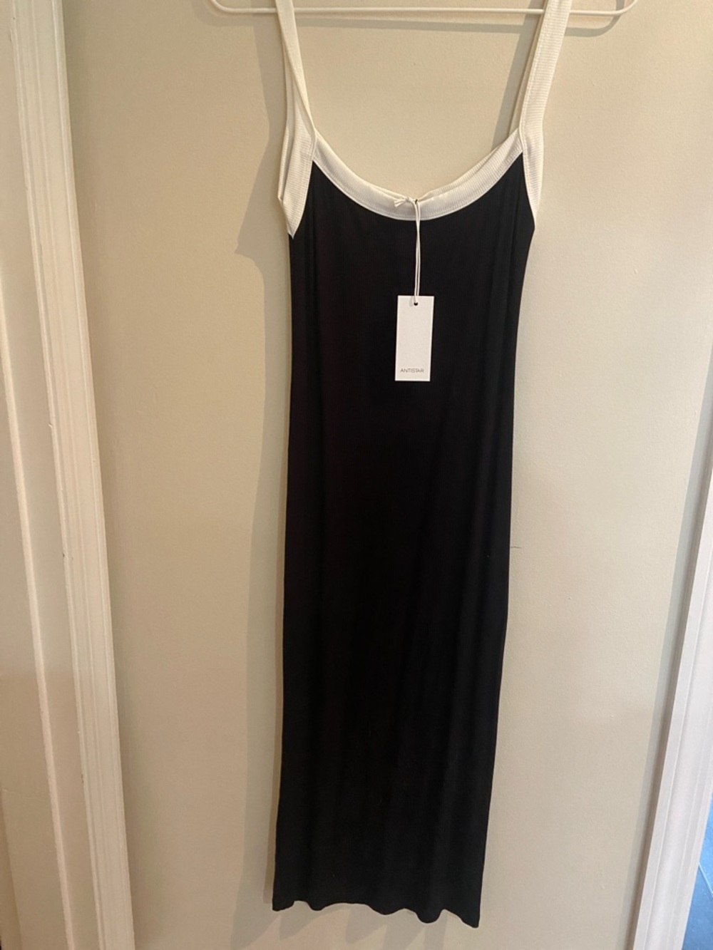 Classic Black Midi Dress with White Trim